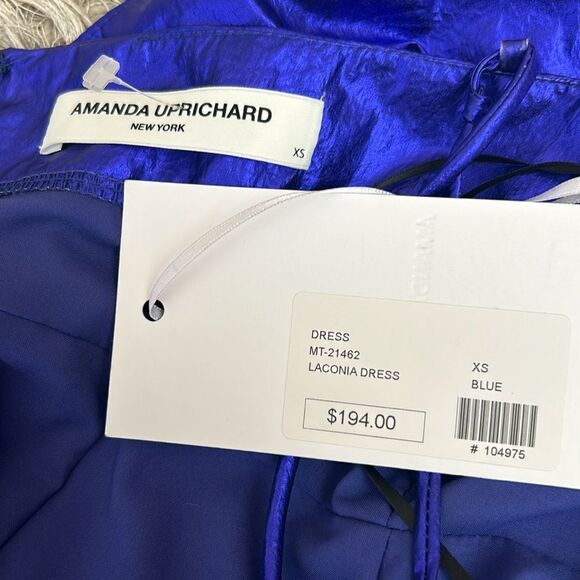 NWT Amanda Uprichard Laconia Blue Metallic Strappy Ruched Mini Dress size XS - Picture 10 of 12